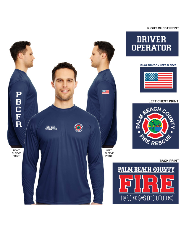 (DRIVER OPERATOR) UltraClub Unisex Cool & Dry L/S Shirt, Navy